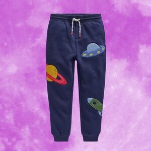 Mini Boden Navy Space-Themed Appliqué Sweatpants